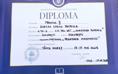 Suntem bucuroși și onorați că eleva noastră (încă de la grădiniță!) Carina Burcea ne-a urcat pe podiumul Concursului Național ,,Pedagogia Matematicii”, etapa națională.